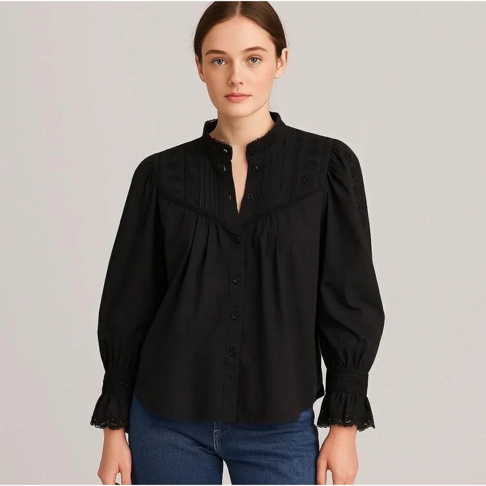 Rebecca Taylor Applique Lace Poplin Top Women's